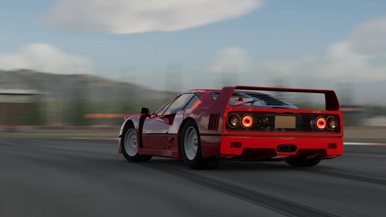 A red sports car with a large rear wing driving on a CPM 2 circuit